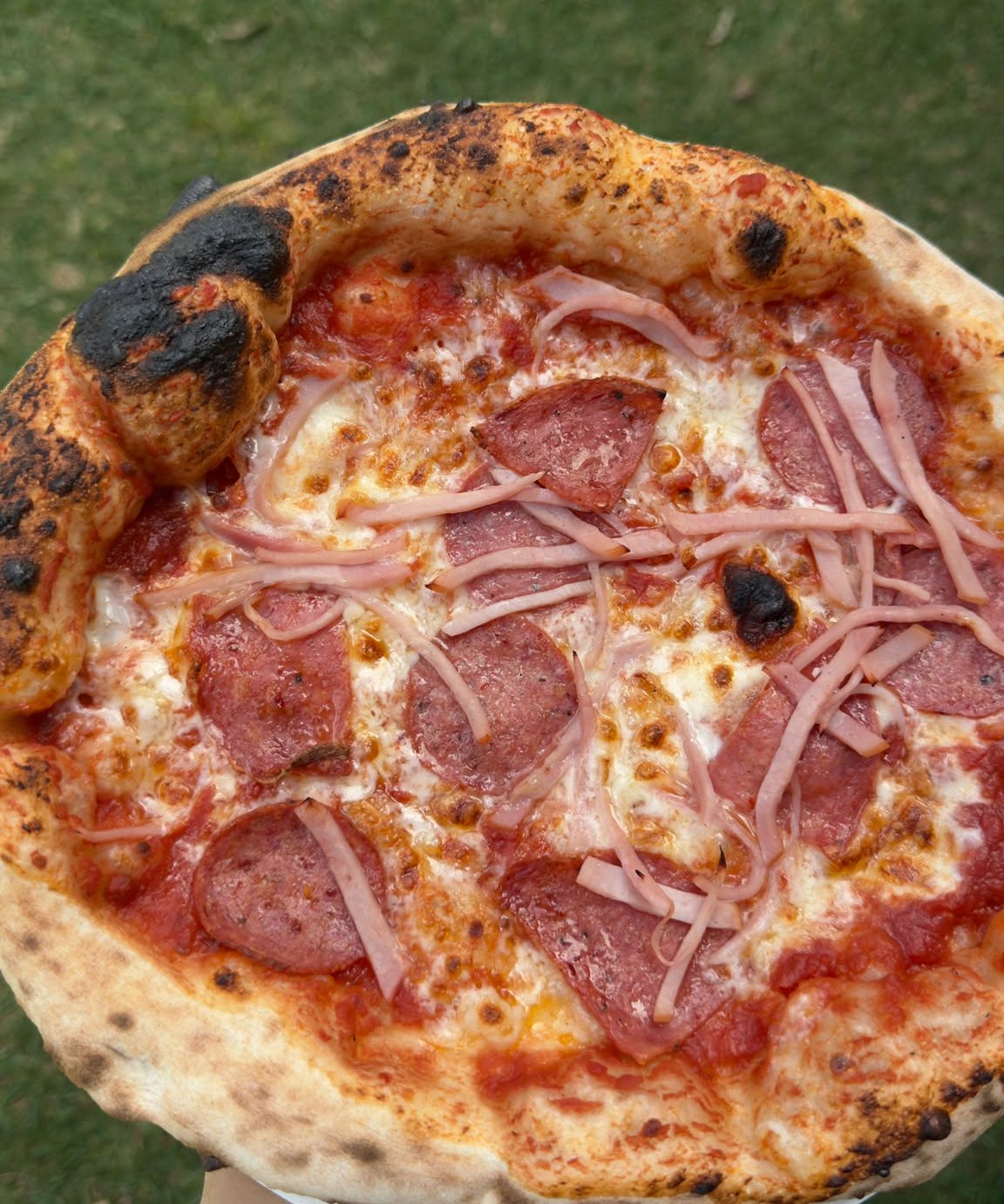 Wood-fired salami pizza